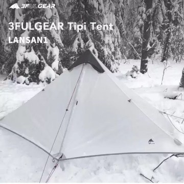 3F UL Gear Lanshan 1 tipi tent set up in snow for winter backpacking and wild camping