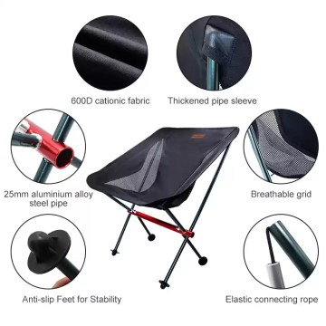 Folding camping chair with aluminium frame and breathable fabric