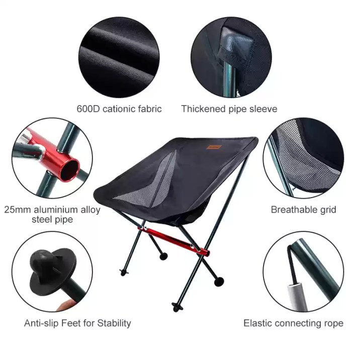 Lightweight camping chair with folding design for outdoor camping and fishing