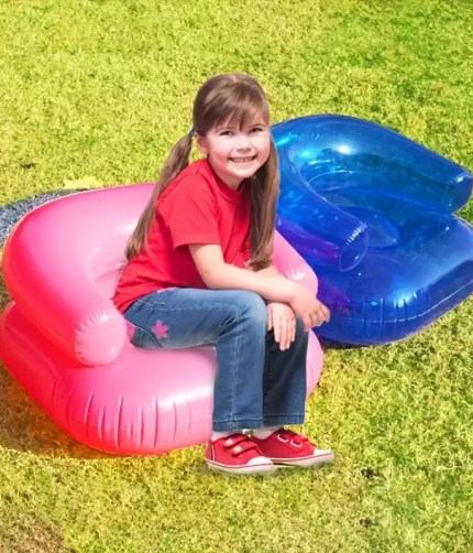 Inflatable loungers air sofa in bright colors for kids.