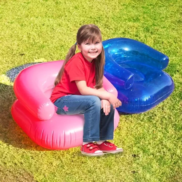 Inflatable loungers air sofa in bright colors for kids.