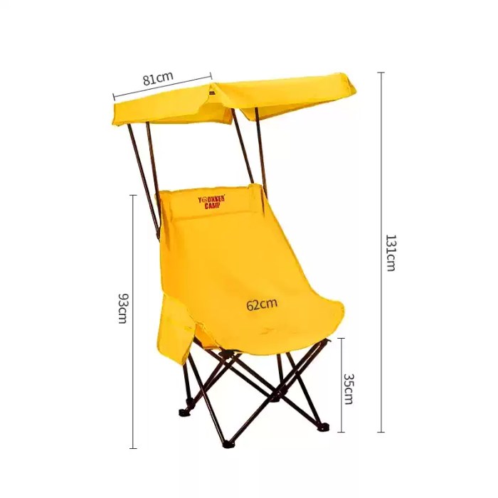 Folded beach chair with sunshade for travel.