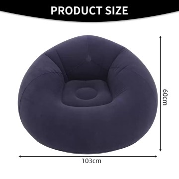 Inflatable bean bag chair with size dimensions, comfortable indoor lounge seating