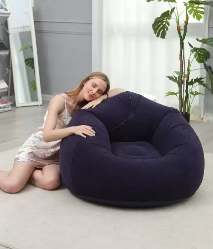 Lazy inflatable sofa with soft PVC flocking.