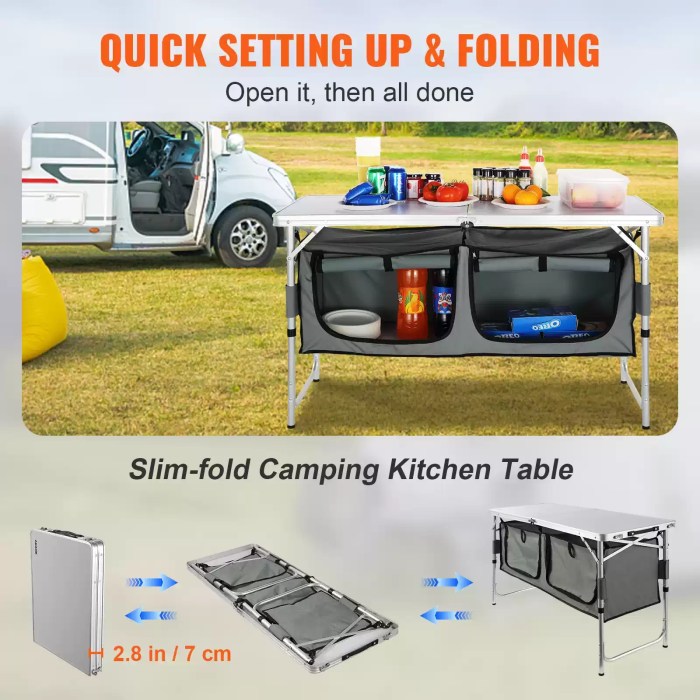 QUICK SET-UP FOLDING TABLE FOR BBQ & RV TRAVEL_1 Folding camping table for RV traveling and nature hike.