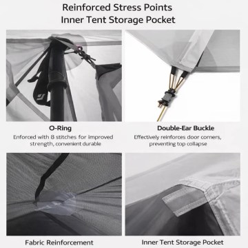Reinforced inner tent with strong stress points and storage pocket for UK camping