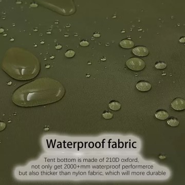 Waterproof tent fabric with water droplets, designed for durable UK all-weather camping