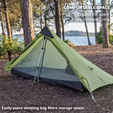Lightweight green camping tent with extra space and storage, ideal for UK camping.