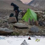 The waterproof exterior of the 3/4 season tent during a rainstorm.