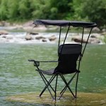 Close-up of the sun protection canopy on the waterproof camping chair.