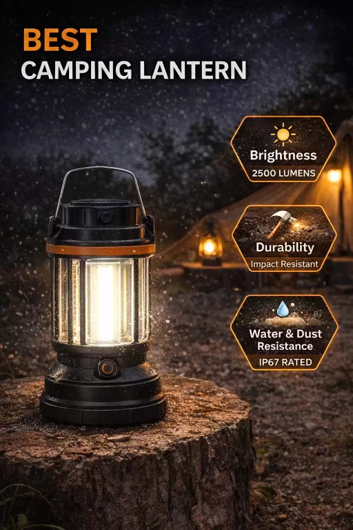 Best camping lantern with 2500 lumens brightness, impact-resistant and IP67 waterproof design, powerful outdoor LED lantern for camping and tents.