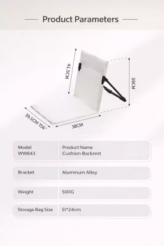 Camping chair cushion backrest dimensions and aluminium alloy frame details