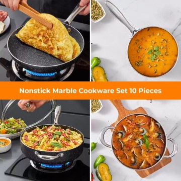 All-in-one portable marble cookware kit designed for family camping trips and outdoor leisure expeditions.
