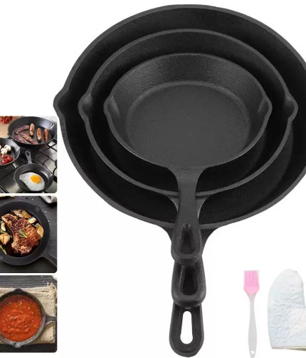 Efficient multi-section pan for cooking a full English breakfast on portable UK camping stoves.