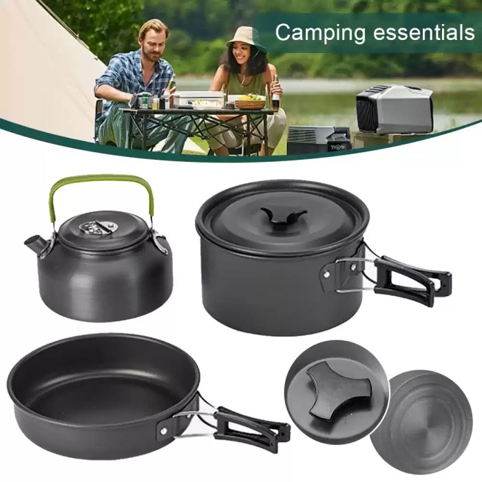 Lightweight anodised aluminum camping pot set built for durability during UK wilderness expeditions.