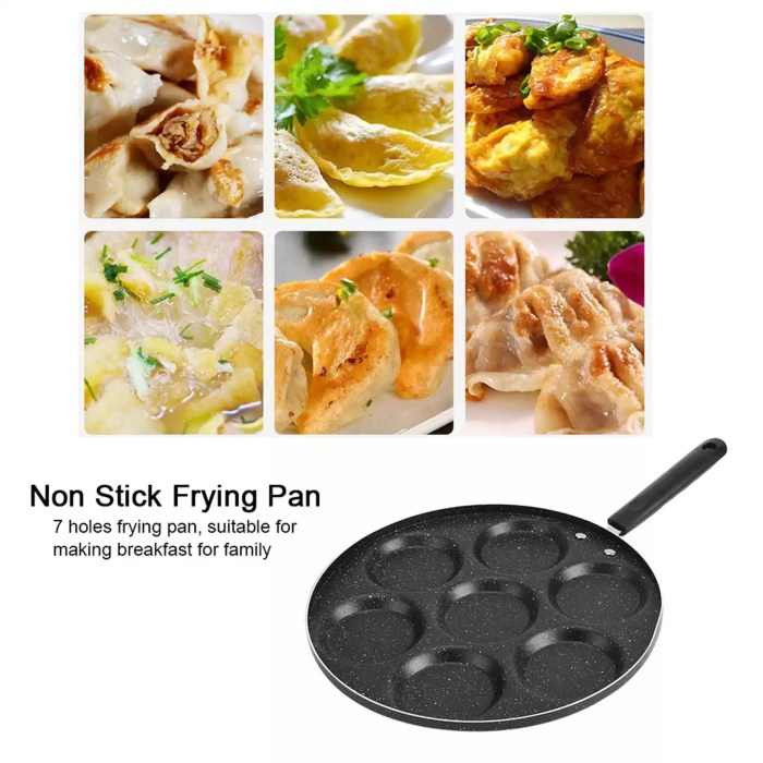 7-HOLE NON-STICK EGG FRYING PAN - MULTI-EGG BURGER MOULD_2 Multi-mould egg pan showing seven perfectly circular cooking sections.