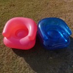 Durable waterproof PVC material on inflatable kids armchair for UK gardens.