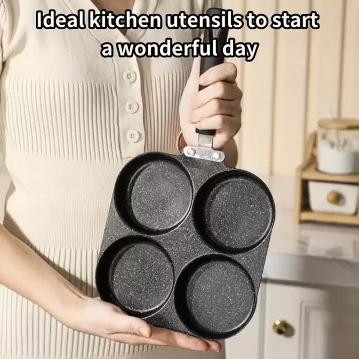 CAST IRON MULTI-BURNER PAN - NON-STICK EGG_6 4-cup UK camping pan for cooking full breakfasts on portable outdoor gas stoves.