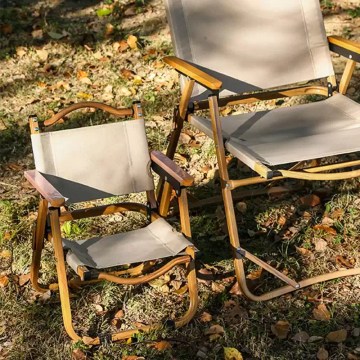 Wooden folding camping chairs with canvas seats for outdoor use