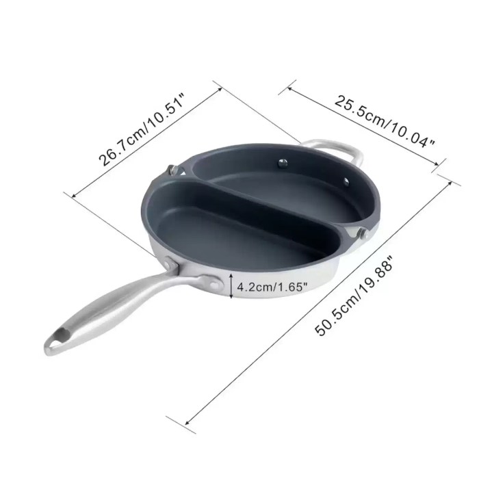Open pan showing two non-stick surfaces.