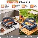 Folded griddle for compact storage.