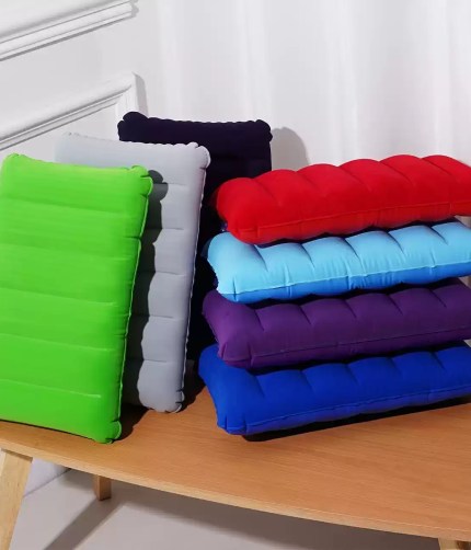 Portable square neck cushion by FJK Camping Gear in a blue finish.