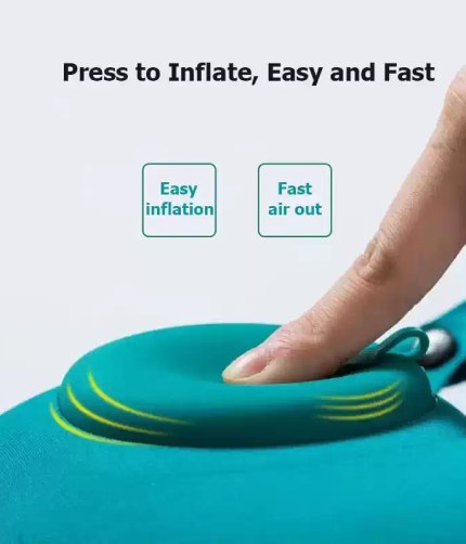Portable folding neck pillow by FJK Camping Gear for hiking and camping.