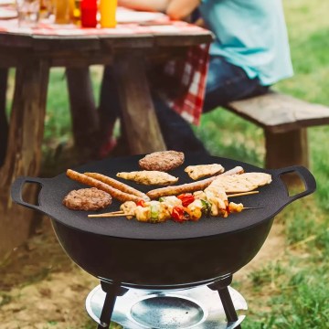 Portable outdoor BBQ grill pan on camping stove, nonstick griddle for UK camping trips