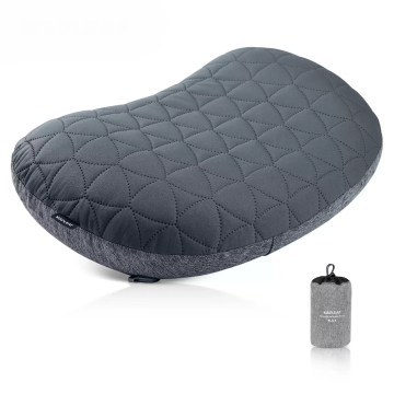 Lightweight inflatable camping pillow with quilted cover and compact carry bag