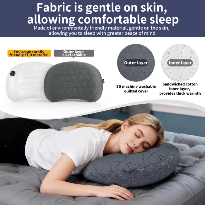 Camping ultralight air pillow used for a comfortable rest on a nature hike.