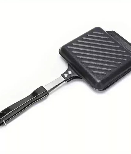 Double-sided non-stick camping sandwich maker for toasted sandwiches on UK caravan gas hobs.