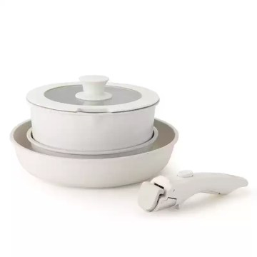 stackable camping pots and pans set with removable handle UK
