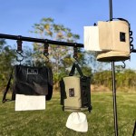 Portable hanging roll paper storage bag for organised UK camping trips.