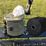 Large zippered opening for easy roll replacement in camping paper holder.