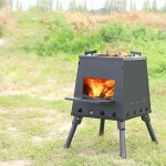 High-efficiency campsite wood stove being used for outdoor cooking and warmth on a UK camping pitch.