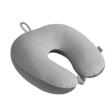 Lightweight grey memory foam neck pillow, portable travel cushion for UK adventures