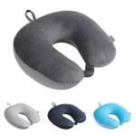 Ergonomic U-shaped foam particle pillow for lightweight neck support in UK caravan and motorhome travel.