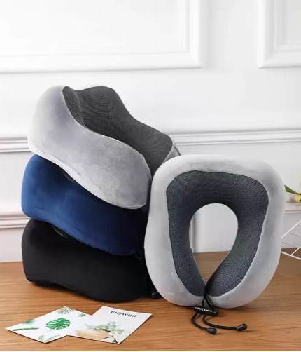 Ergonomic U-shaped memory foam travel pillow for superior neck support in UK caravan and motorhome journeys.