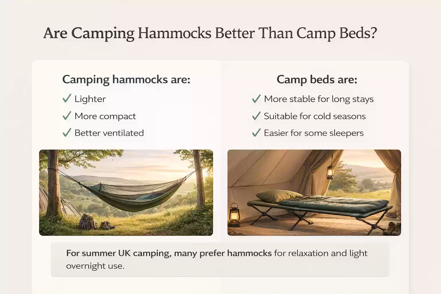 Best Camping Hammocks for UK Camping & Outdoor Relaxation vs camp bed comparison