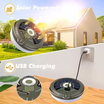 Solar powered camping lantern with USB charging, portable outdoor light for UK camping