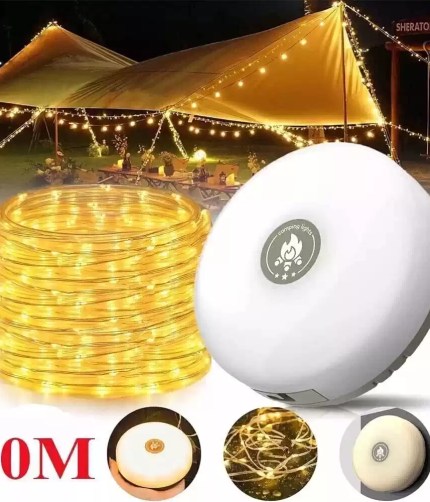Easy-retract stowable camping fairy lights showing the tangle-free storage system for UK festival gear.