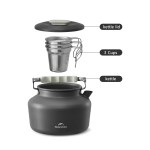 ortable nesting camping kettle set with storage bag for organised UK travel.