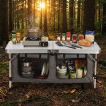 3 height adjustable folding table with white surface for UK camping.