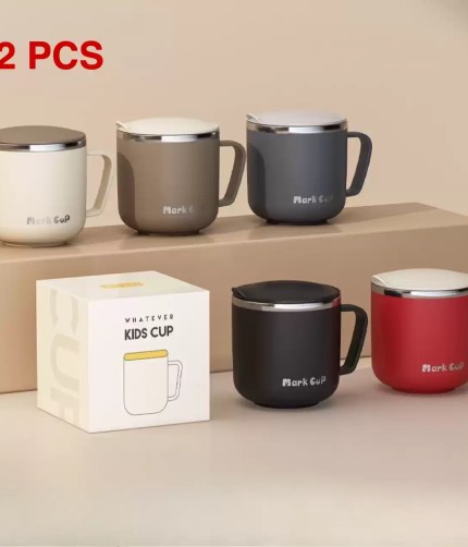 Classic 400ml coffee mug with lid featuring a durable stainless steel finish for UK campsite use.