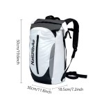 High-volume 30L waterproof rucksack demonstrating ample space for camping essentials and emergency dry gear.