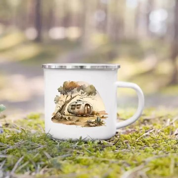 Versatile camping drinkware used for a morning brew outside a 4-person family tent.