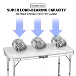 Convenient carry handle on folded aluminium camping table for UK travel.