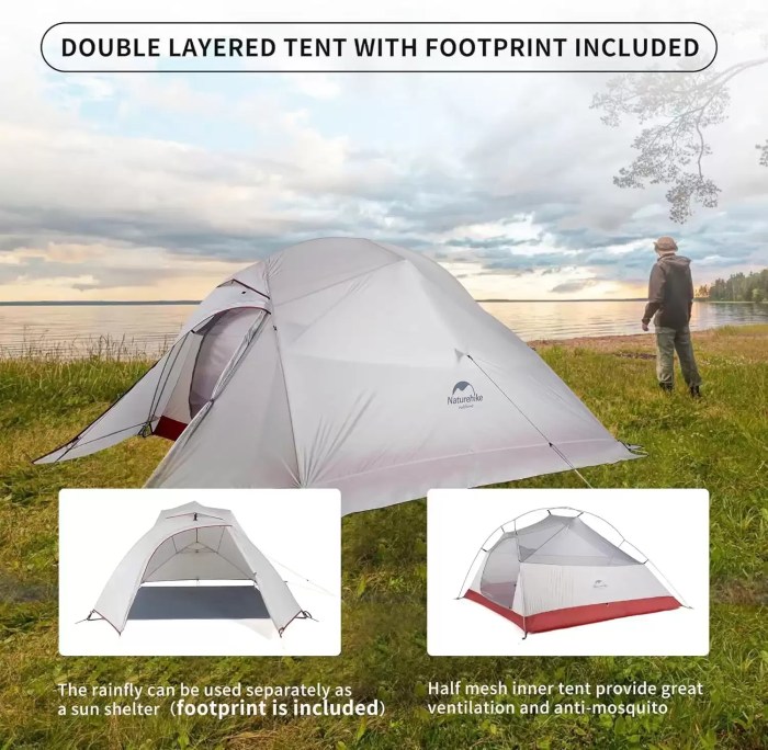 CAMPING TENT UK - NATUREHIKE CLOUD 1-3 PERSON WATERPROOF ULTRALIGHT DOUBLE LAYER_3 Breathable mesh inner layer for 1-3 person ultralight camping tent in UK climate.