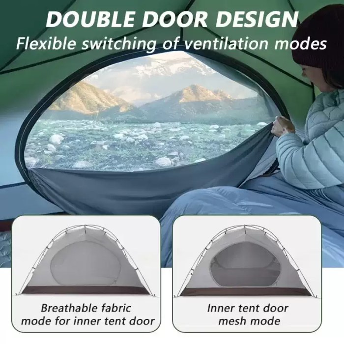 Windproof 4-season tent for mountain camping.