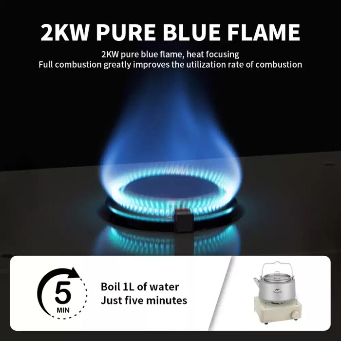 Reliable built-in electronic ignition system on portable gas burner for UK camping.